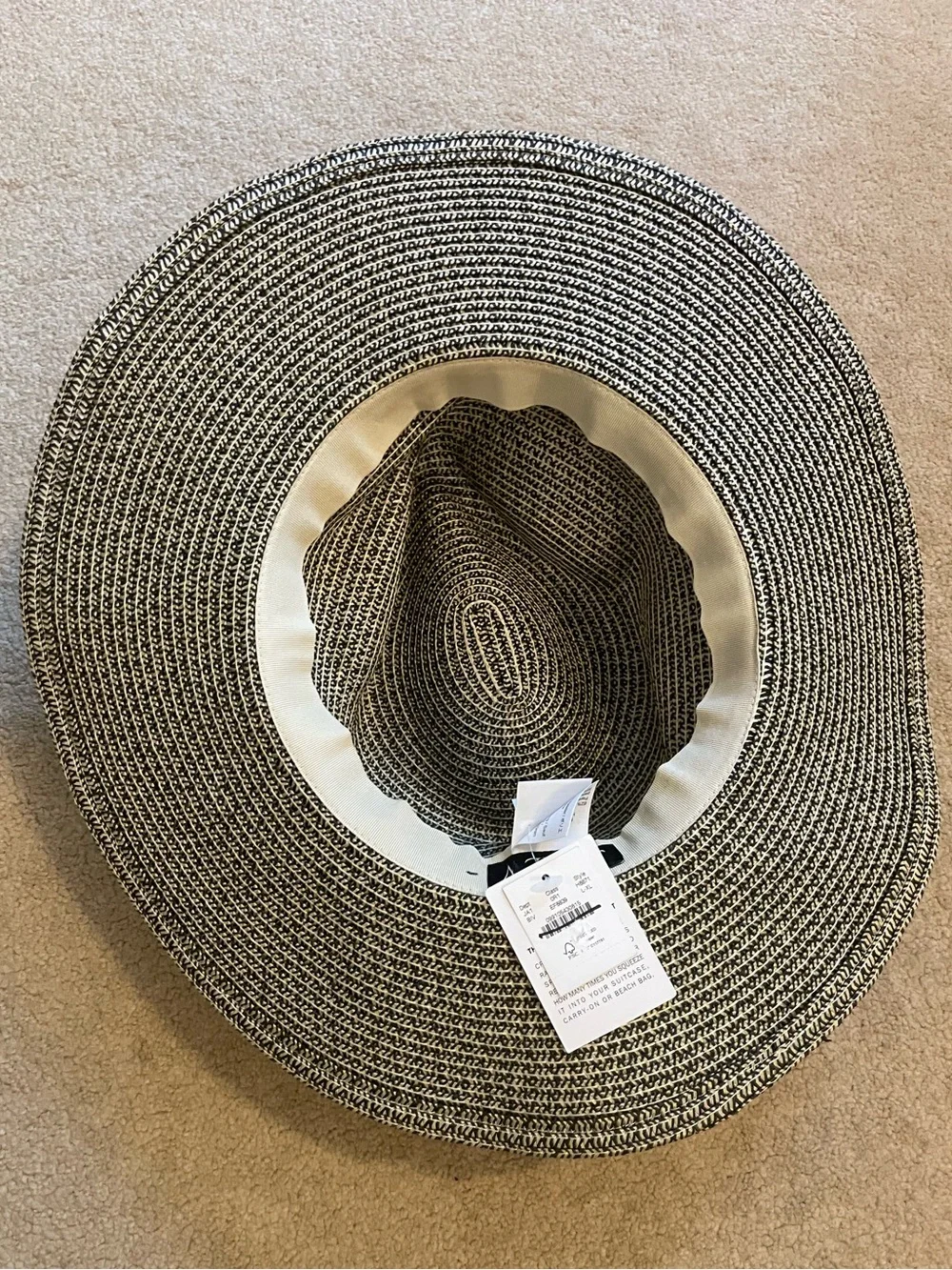 J. Crew Black and Natural Packable Straw Hat
